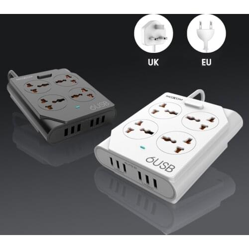 MOXOM Power Strip USB Outlet Strip 10A Fast Charging 6 USB Extension Socket Plug 4 Outlets Socket Adapter EU UK EU Power strip
