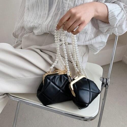 Lingge pearl chain clip lipstick coin purse shoulder messenger mini bags for women 2021 new