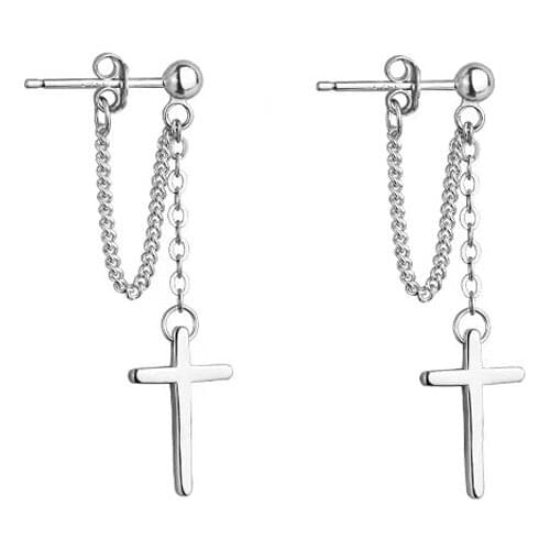 Fashion Cross Long Tassel Earring Punk Charm Piercing Jewelry For Women Rock Party S925 Silvery Drop Earrings Statement Gifts