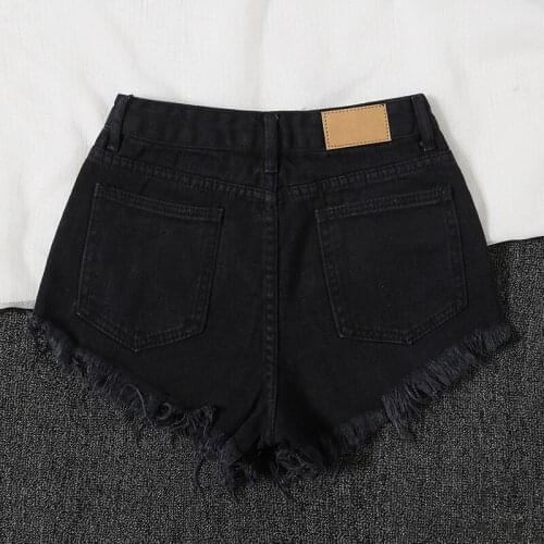 High Street Sequins Tassel Frayed Wide Leg Black Denim Shorts Women Summer A-Line Hot Pants Vintage High Waist White Shorts Blue
