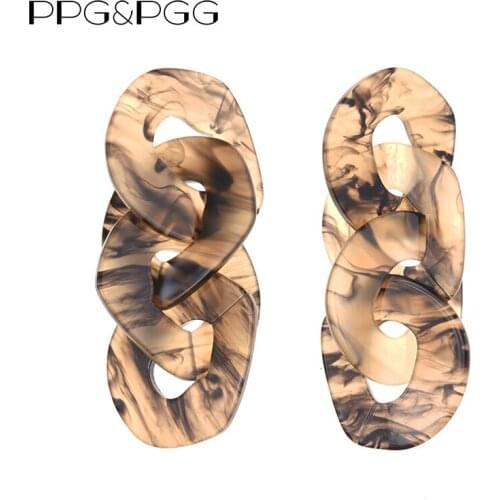 PPG&PGG Multicolored ZA Fashion Drop Dangle Earrings For Women Bohemian Link Chain Wedding Party Christmas Gift Geometric Bijoux