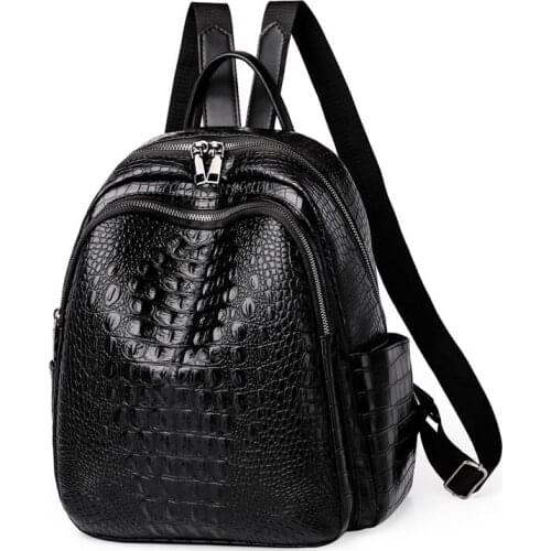 Women Backpack 2021 New Fashion Alligator PU Leather Bagpack Big Capacity High Quality Ladies Leisure Travel Bag Pack Black Red