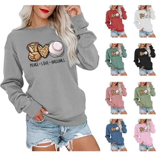 2022Autumn and winter womens sweater, peace baseball print long-sleeved sweater, loose modern womens jacket, Peace Love Baseb
