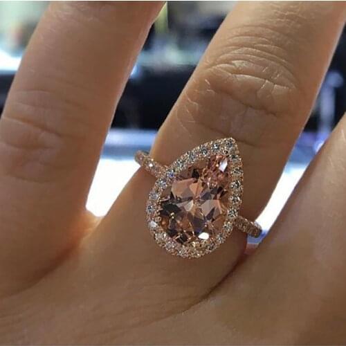 Rose Gold Color Champagne Engagement Ring Female Fashion Elegant Cubic Zirconia Wedding Ring for Women Jewelry Size6-10