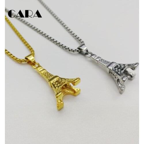 New Gold Color Eiffel tower pendant necklace women plated stainless steel Eiffel tower necklace fashion jewelry CARA0295