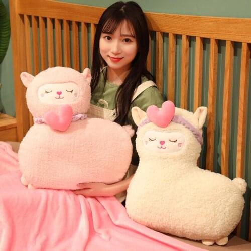 1pc 50cm Lovely Alpaca Pillow Plush Toy with Blanket Dolls Kawaii Heart Sheep Pillow Sofa Cushion Stuffed Dolls for Girls Baby