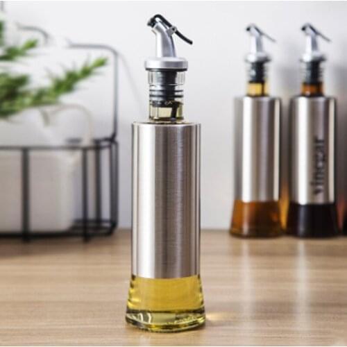 1PC Stainless Steel Oil Bottle Glass Leak-proof Kitchen Soy Sauce Vinegar Cruet Storage Dispenser Kitchen Tools WC 019