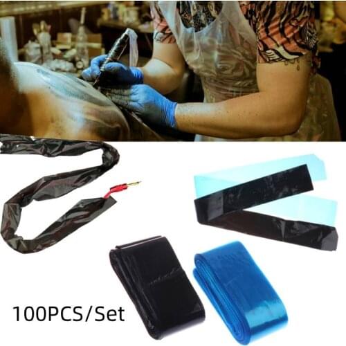 ATOMUS 100pcs Professional Disposable Tattoo Machine Clip Cord Sleeves Cover Bags PVC Protection Bags Tattoo Supply Black/Blue
