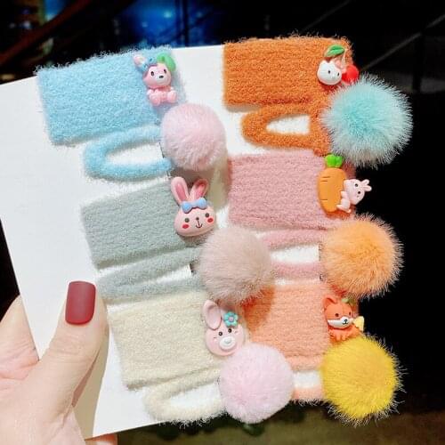 2 Pcs/Set Children Cute Cartoon Hair Ball Ornament Hair Clips Girls Nylon Rectangle Barrettes Hairpins Kids Hair Accessories