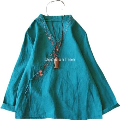 2021 vintage women chinese style traditional cotton linen blouse loose tops qipao lady female traditional vintage cheongsam