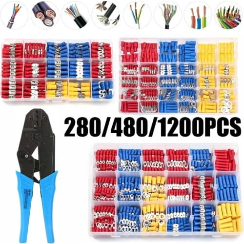 280/480/1200PCS Assorted Crimp Spade Terminal Electrical Wire Cable Connector Crimp Spade Insulated Ring Fork Spade Butt Kit