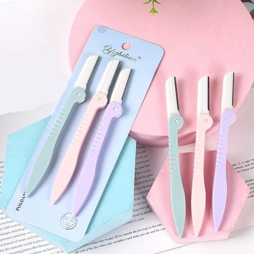 3pcs Eyebrows Remover Trimmer Set Foldable Portable Facial Hair Removal Razor Makeup Eye Brow Shaper Shaver Blades Beauty Tools