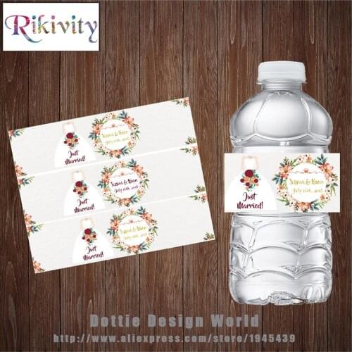 20 Floral Wedding Water Bottle Wine Labels Candy Bar Wrapper Sticker Custom Bride Anniversary Event Decor Birthday Party Favor