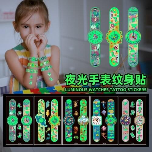 5pcs Children Luminous Watch Temporary Tattoo Stickers Waterproof Tatuajes Temporales Fake Tattos for Wrist Baby Decals Tatoos