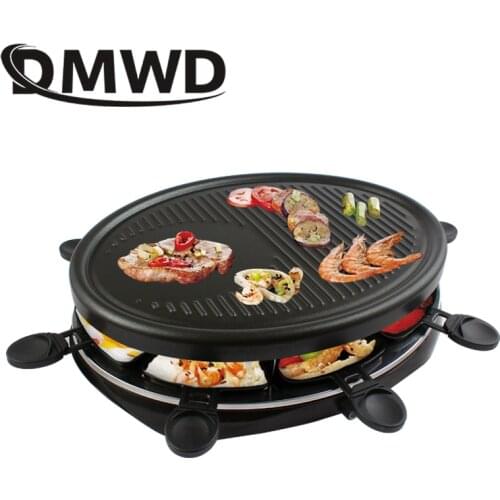 DMWD Double Layers Smokeless Raclette Grilldle baking oven Electric BBQ Grill Heating Stove pan Barbecue Iron non-stick Plate EU