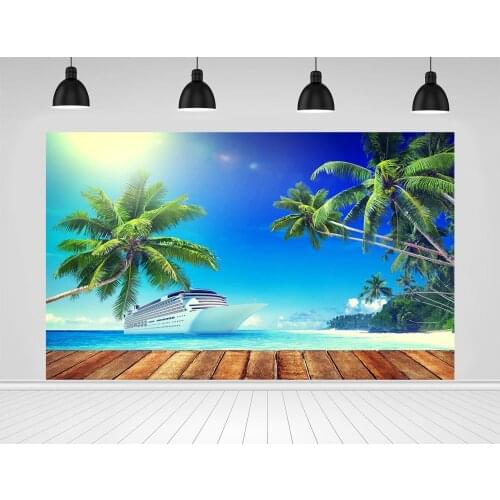 Scopiso Hawaii Holiday Photography Backdrops Summer Blue Sky Sea Cruise Ship Palms Tree Background Photo Studio Props