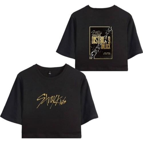 Kpop Stray Kids Their World Tour District 9 Unlock 2D Print Women Tops Short Sleeve Trendy Girls Sexy Female T-shirt 2020