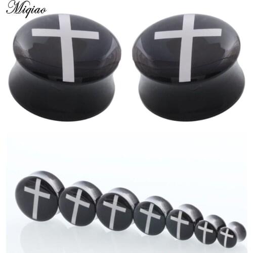 Miqiao 2 pcs 6-25mm Explosive body piercing ear expander black solid Jesus Christ cross acrylic ear expander Europe and America