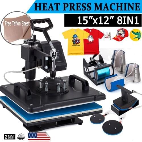 Multi-function 8 in 1 Thermal Transfer Machine Heat Pruss Stamping Combination Flat Machine Cloth Cup Hot Stamper Tool Kit