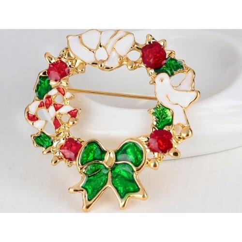 Fashion Shining Christmas Gifts Tree Pigeons Gold-color Brooch Pins Rhinestone For Girls Women Jewelry