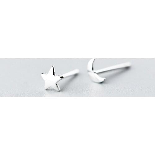 Fashion Silver Color Women Cute Star Moon Stud Earrings for School Girls Daughters Wedding Jewelry eh271