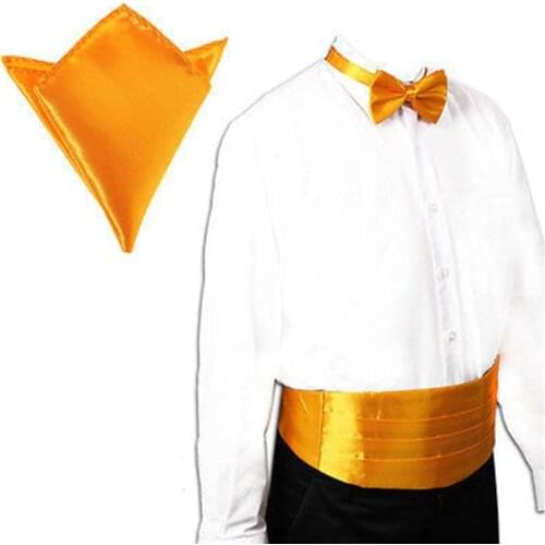 Mens Classic Cummerbund Satin Elastic Bellyband Tuxedo Cummerbunds Bowtie Hanky Handerchif Sets Formal Wedding Party Waist Band