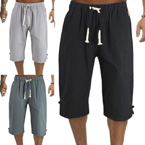 Mens Cropped Pants Summer Cool Casual Stylish Breathable Linen Blend Men Drawstring Cropped Trousers Plus Size for Daily Wear
