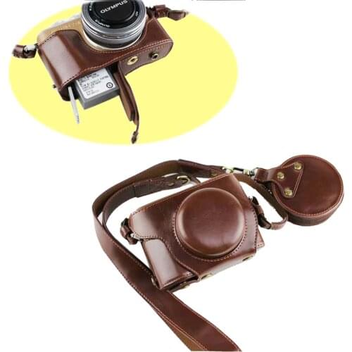 New Luxury Pu Leather Video Camera Case Bag For Olympus EPL9 EPL10 14-42mm Camera Skin Open Battery + strap + Mini Pouch