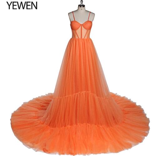 Orange Tulle Evening Dress Long Woman Formal Prom Dress Fluffy Maxi Photoshoot Dress Wedding Guest Dress YEWEN