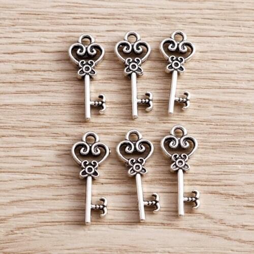 30pcs 9*21mm Couple Key Charms Pendants for Necklaces Bracelets DIY Love Lock Charms Antique Silver Color Jewelry Accessories