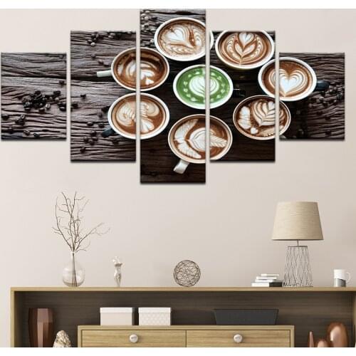 5 Pieces Coffee Cup Poster Living Room Kitchen Pictures Frameworks Prints Restaurant Wall Art Home Decorative Canvas Painting