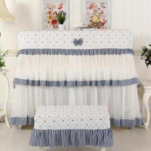 Romantic Pastoral Style Full Piano Cover with Stool Cover Print Crown Lace Cloth Best Dust-Proof Piano Covers Set