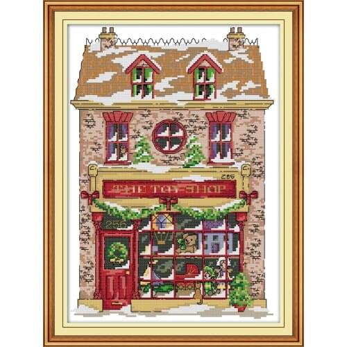 Christmas toy house cross stitch kit aida 14ct 11ct count print canvas stitches embroidery DIY handmade