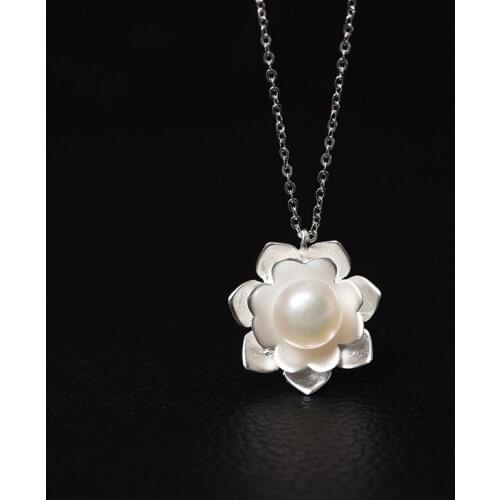 Silver Fans Design Retro Palace Beauty S925 Pearl Flower Necklace Female Style Clavicle Chain DIY Accessories