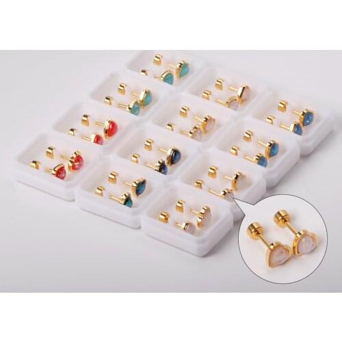 316L Stainless Steel Heart Earrings with Colorful Stone 12 Pairs/lot Fashion Stud Earring for Women Girl Jewelry Party Gift
