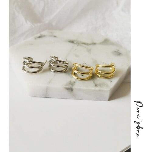 PerisBox 13mm*11mm Gold 3 Row Circle Hoop Earrings C Shaped Earrings Triple Open Hoops Minimalist Hoop Earrings Simple Jewelry