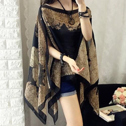 Summer Woman Sun Protection Shawl Chiffon Fabala Flower Cover Ups Thin Plus Size Long Sleeve Shirts 10-color Beach Scarf Blouses