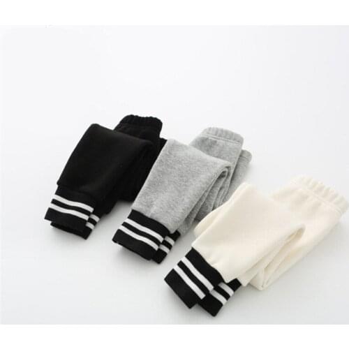 Girls Pants 2019 Autumn Winter Thicken Plus Velvet Skinny Pants For Girls Kids Leggings Elastic Waist Stripe Girls Leggings New