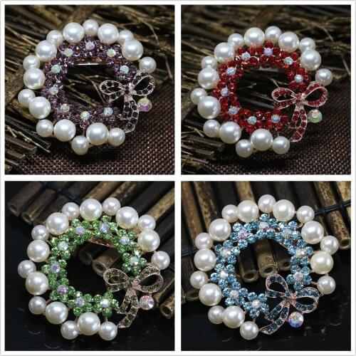 Unique big round 8 colors shell simulated-pearl crystal brooches rose gold-color charms for women weddings jewelry pins B