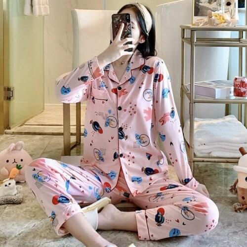 2021 Spring Autumn Long Sleeve Korean Print Pajama Sets for Women Sleepwear Suit Pyjama Homewear Loungewear Pijama Mujer Clothes