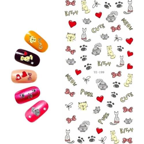 WATER DECAL NAIL STICKER CARTOON SWEETIE CAT MAPLE LEAF XMAS SNOW MAN LEG CHRISTMAS YE199-204