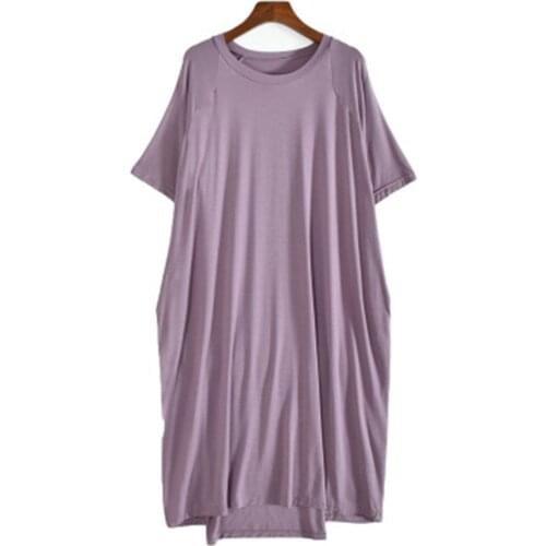 Female loose long nightgowns womens home clothes with pocket 100 Kg wear night dress women short sleeve modal cotton nightshirt