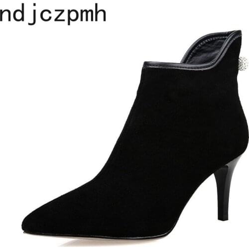 Womens Boots New Pattern Winter Fashion Pointed Zipper High Heel Short Tube Womens Shoes Plus Size 34-43 Heel Height 7.5cm