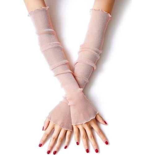 Womens Summer Sun Protection Sleeves Mesh Lace UV Thin Long-Sleeve Bike Breathable Cycling Gloves Driving Arm Warmers Sleeves