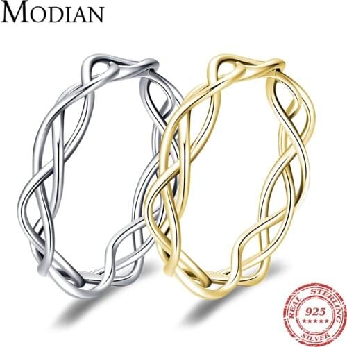 Modian Abstract Braided Texture Elegant Ring Real 925 Sterling Silver Simple Fashion Finger Rings For Women Jewelry Accessories
