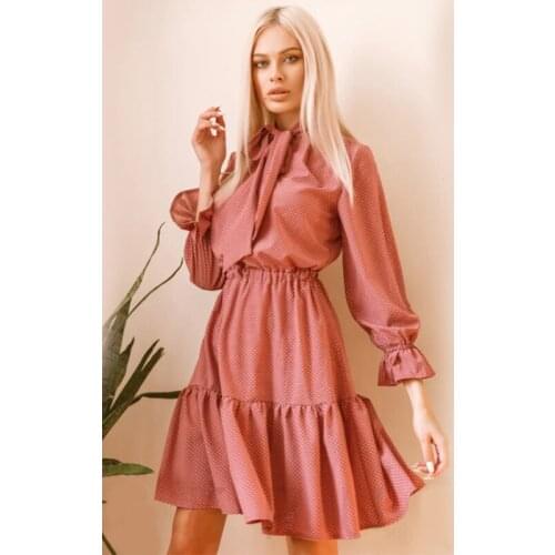 Women Vintage Dot Printed A Line Sashes Mini Dress Bow Tie Butterfly Sleeve Party Dress Holiday Office Lady Autumn New Dresses