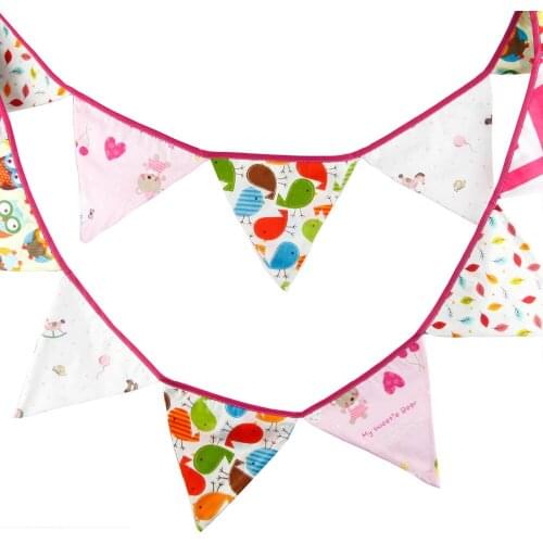 1pcs 3.3M 12Flags Pink Cartoon Girl Birthday Decoration Flag Baby Photo Shooting Banner Outdoor Wedding Supplies Deco Pennant