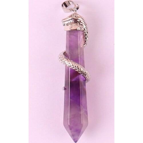 Natural Purple Crystal Bead GEM Pendant Snake Jewelry For Gift 1PCS S576