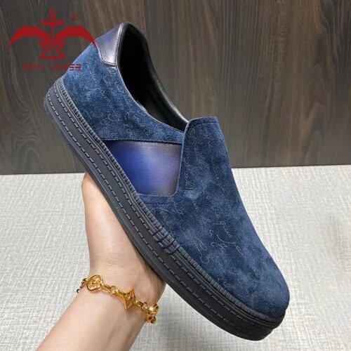100% Genuine Suede Leather Casual Shoes Men Lady Sport Shoes Custom Make Patina Blue Color Designer Shoes