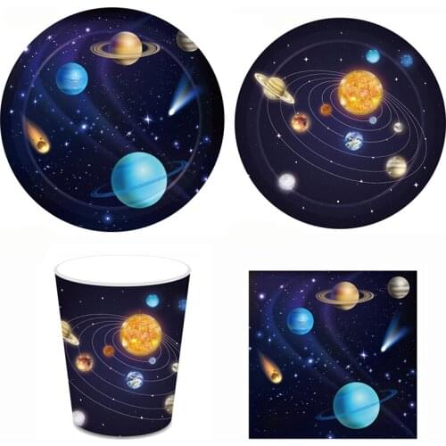 44pcs/set Galaxy Planet Theme Decor for Kids Birthday Party Solar System Outer Space Paper Plate Cup Party Tableware Supplies